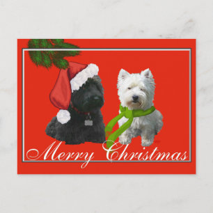 Scottie och Westie God Jul Helg Vykort