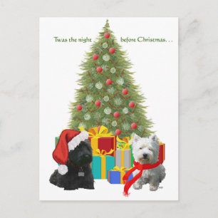Scottie och Westie God Jul Helg Vykort