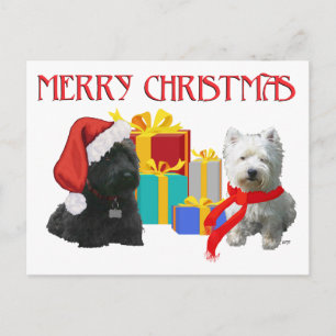Scottie och Westie God Jul Helg Vykort