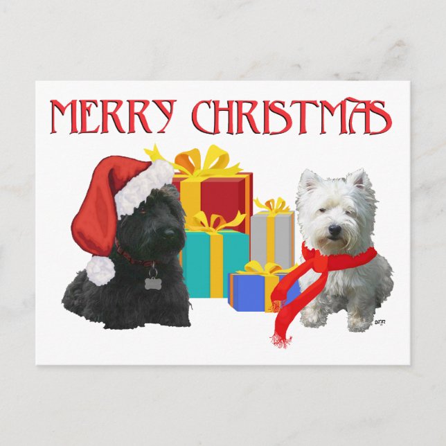 Scottie och Westie God Jul Helg Vykort (Framsida)