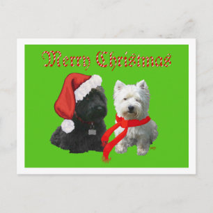 Scottie och Westie God Jul Helg Vykort