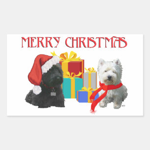 Scottie och Westie God Jul Rektangulärt Klistermärke
