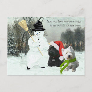 Scottie och Westie med Snömannen Helg Vykort