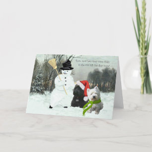 Scottie och Westie med Snömannen Helgkort