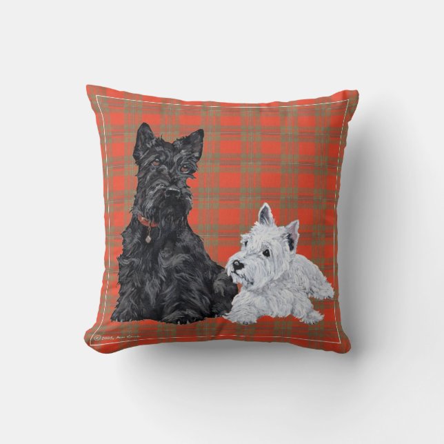 Scottie och Westie Valp - Terrier Kudd Kudde (Framsida)