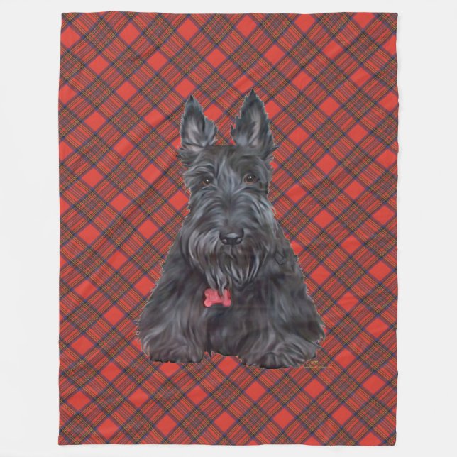 Scottie on Tartan Fleecefilt (Framsidan)