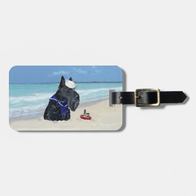 Scottie på stranden bagagebricka (Horisontell Framsida)