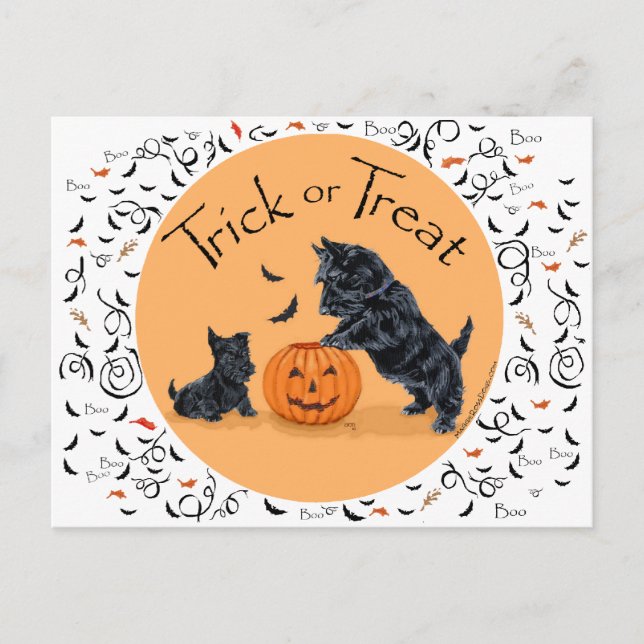 SCOTTIE Pappa och Valp Halloween Vykort (Framsida)