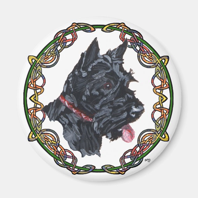 Scottie Porträtt Kelterknutmönster Magnet (Framsidan)