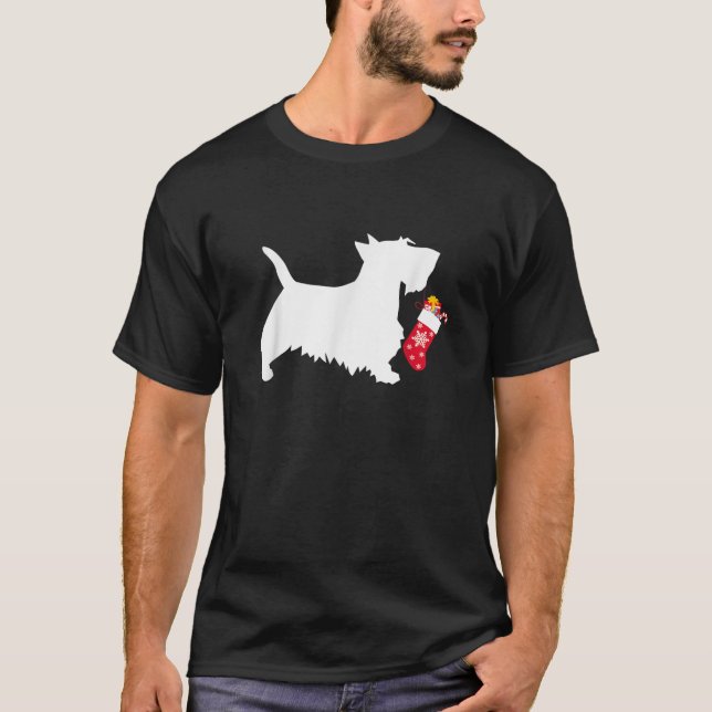 Scottie Scottish Terrier Christmas Stocking Dog   T Shirt (Framsida)