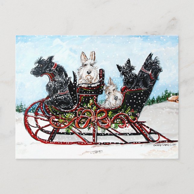 Scottie Sleigh Ride Helg Vykort (Framsida)