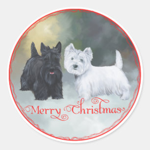 Scottie Westie jul Runt Klistermärke