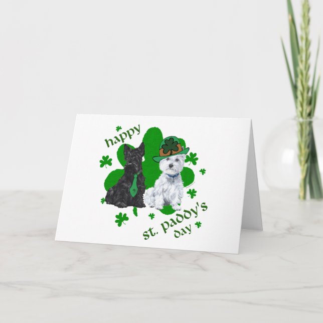 Scottie & Westie St. Paddy's Day Kort (Framsida)