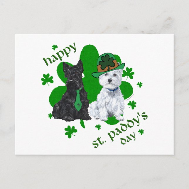Scottie & Westie St. Paddy's Day Vykort (Framsida)