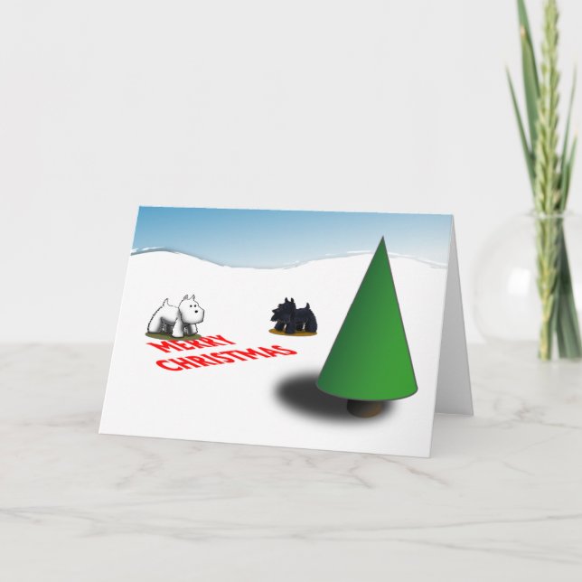 Scottie/Westie Tannenbaum Helgkort (Framsida)