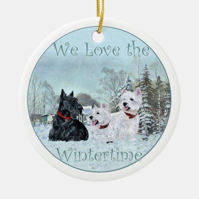 Scottie & Westies Vinterprydnad Julgransprydnad Keramik (Framsidan)