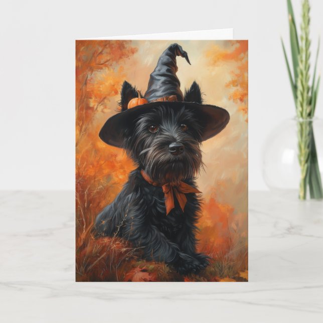 Scottie Witch Halloween Helgkort (Framsida)