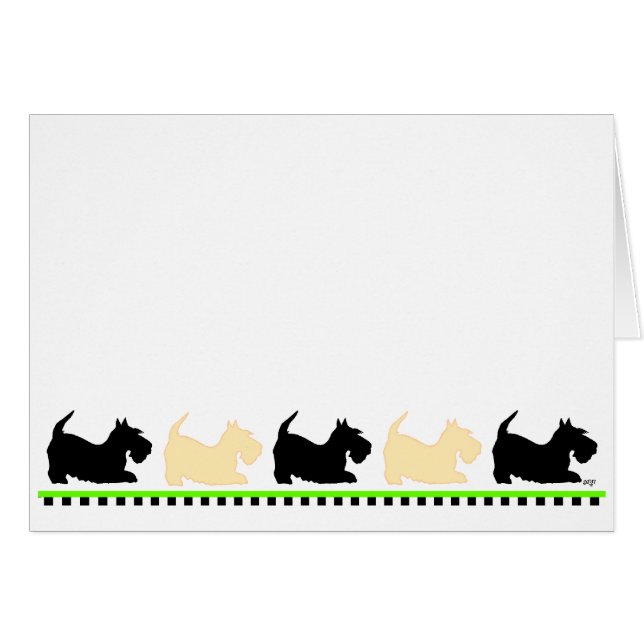 Scotties på rad hälsningskort (Framsidan Horizontal)