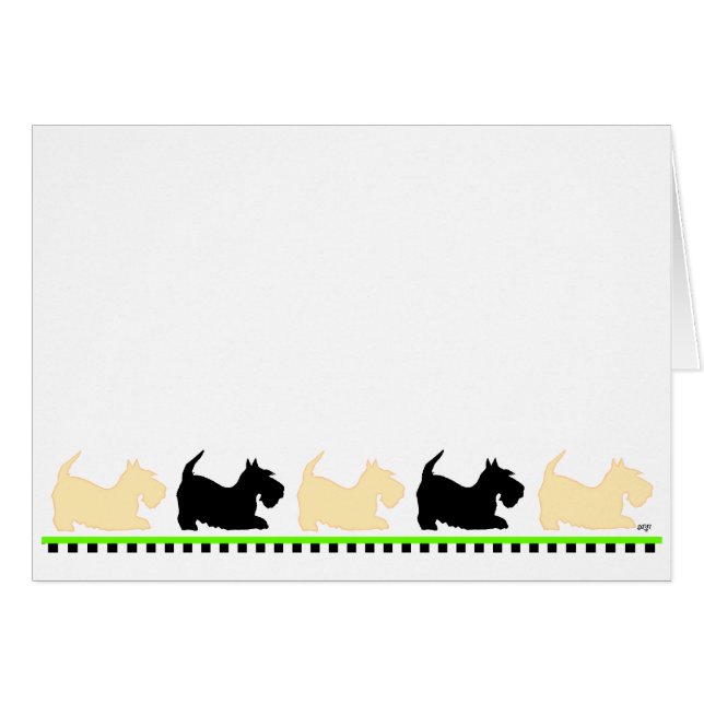 Scotties på rad hälsningskort (Framsidan Horizontal)