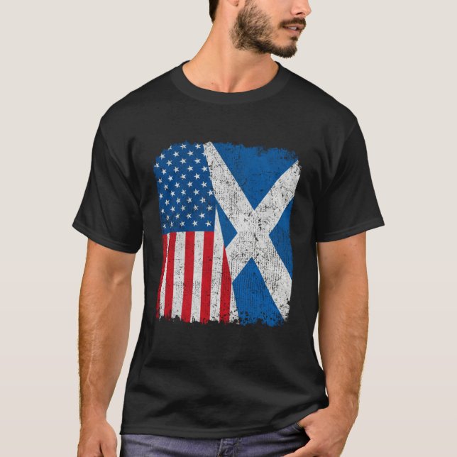 Scottish American Flag Half USA Scotland Root Prou T Shirt (Framsida)