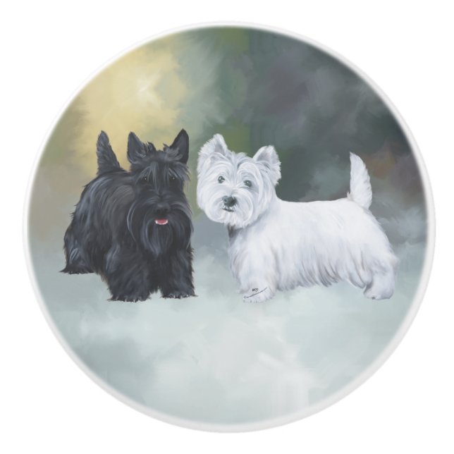 Scottish and Väster Highland Terriers Knopp (Framsidan)