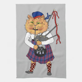 Scottish Bagpipe Cat Louis Wain Kökshandduk