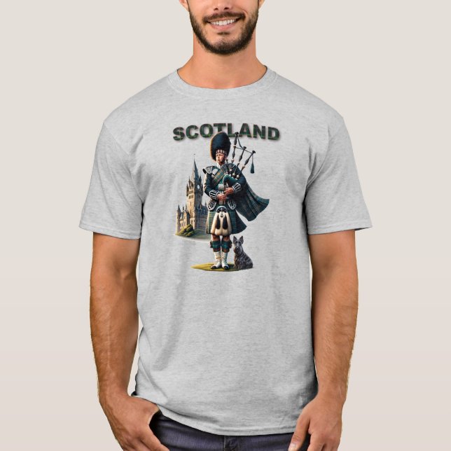 Scottish Bagpipe-spelare med Scottish Terrier T Shirt (Framsida)