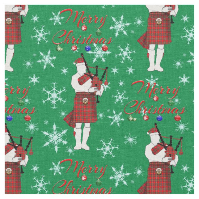 Scottish Bagpiper God jul med Snöflingor Tyg (Närbild)