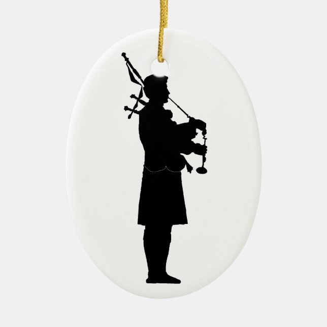 Scottish Bagpiper Silhouette Julgransprydnad Keramik (Framsidan)