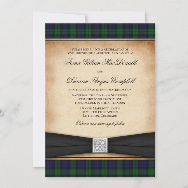 Scottish Black Watch Tartan Wedding bjudande Inbjudningar (Framsida)