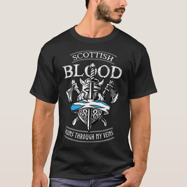Scottish Blood Springa genom mina Veins Viking Odi T Shirt (Framsida)