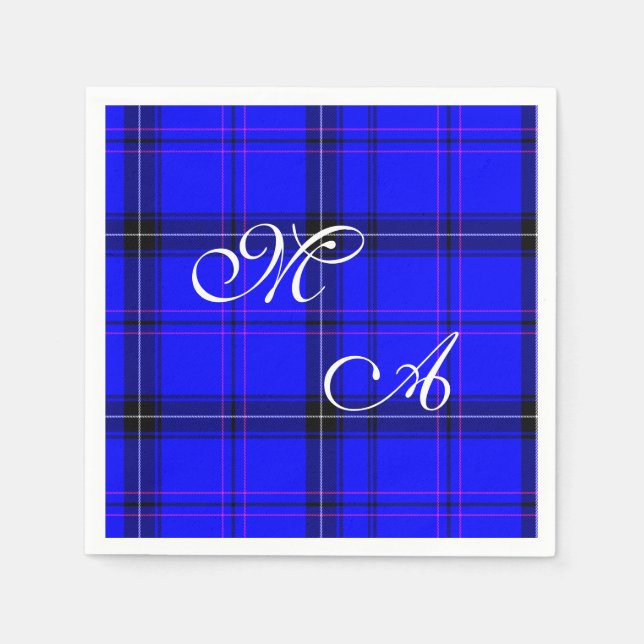 Scottish Blue Tartan Play Fabric med Monogram Pappersservett (Framsidan)