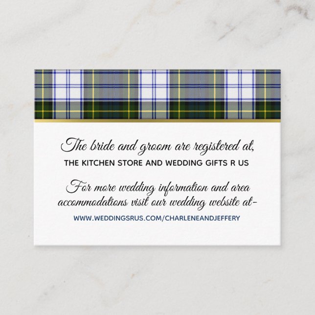 Scottish Bröllop Gorden Dress Information Card Tilläggskort (Framsida)
