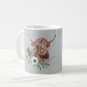 Scottish Brown Highland Cow Blommigt Personlig Kaffemugg