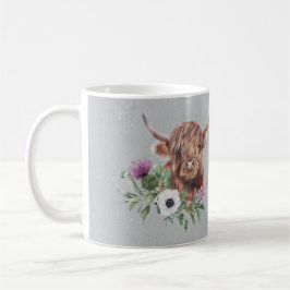 Scottish Brown Highland Cow Blommigt Personlig Kaffemugg