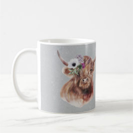 Scottish Brown Highland Cow Flowers Personlig Kaffemugg