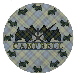Scottish Campbell Tartan Scottie Hundar Clock Stor Klocka