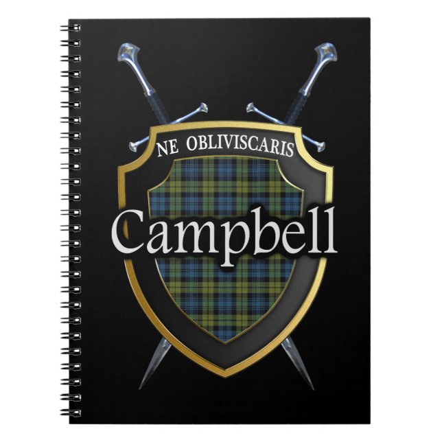 Scottish Campbell Tartan Shield & Swords Anteckningsbok Med Spiral (Framsidan)