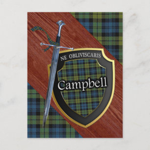 Scottish Campbell Tartan Sword & Shield Vykort