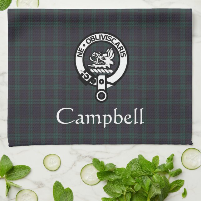 Scottish Campbell Vapensköld Badge & Tartan Kökshandduk (Vikta)
