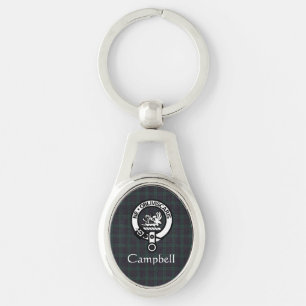 Scottish Campbell Vapensköld Badge & Tartan Ovalt Silverfärgad Nyckelring