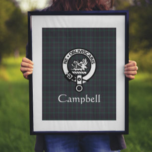 Scottish Campbell Vapensköld Badge & Tartan Poster