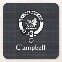 Scottish Campbell Vapensköld Badge & Tartan Underlägg Papper Kvadrat