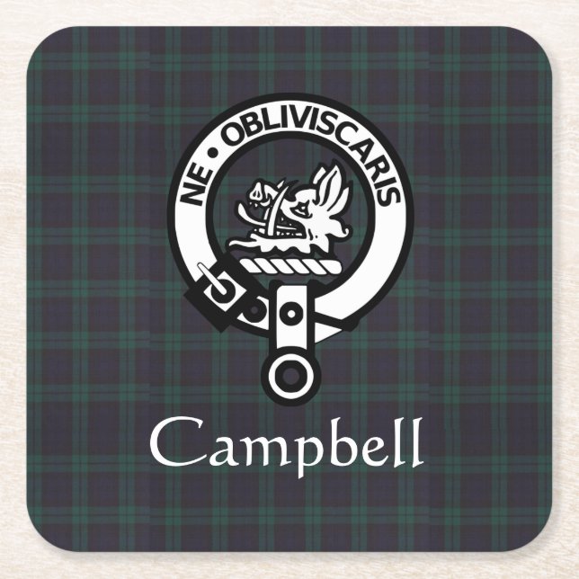 Scottish Campbell Vapensköld Badge & Tartan Underlägg Papper Kvadrat (Framsidan)