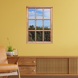 Scottish Castle by the Ocean View from a Window Poster