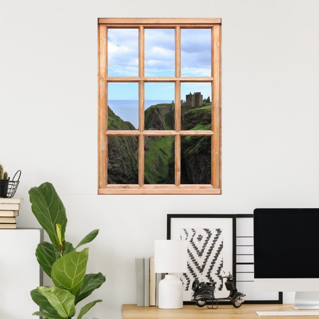 Scottish Castle on Cliff View från en Window Poster (Hemmakontoret)