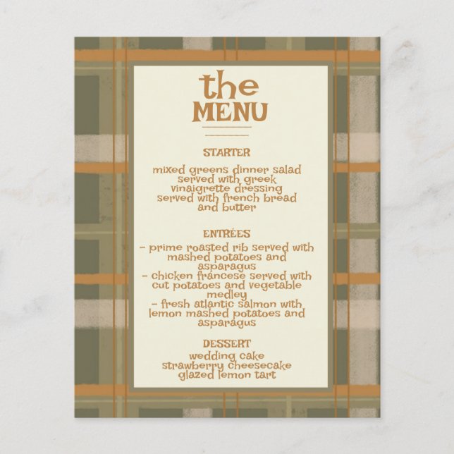 Scottish Celtic Tartan Mönster Bröllop Menu (Framsida)