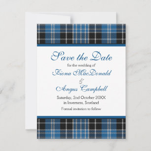 Scottish Clark Tartan Bröllop spara datum Card Datumet