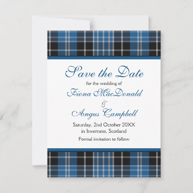 Scottish Clark Tartan Bröllop spara datum Card Spara Datumet (Framsida)