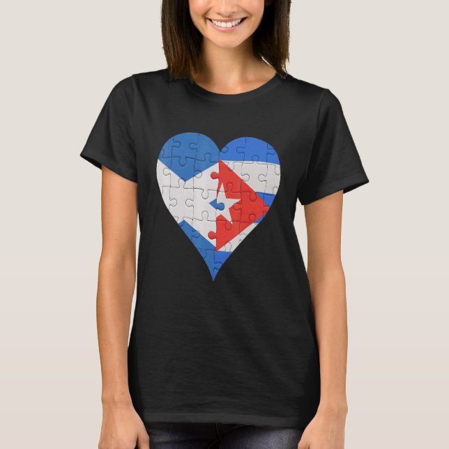 Scottish Cuban Flagga Heart T Shirt (Framsida)